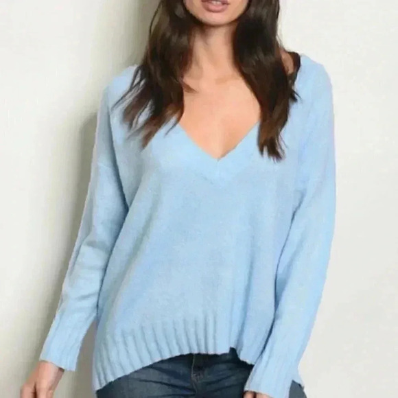 BABY BLUE LACE BACK SWEATER - Picture 1 of 2
